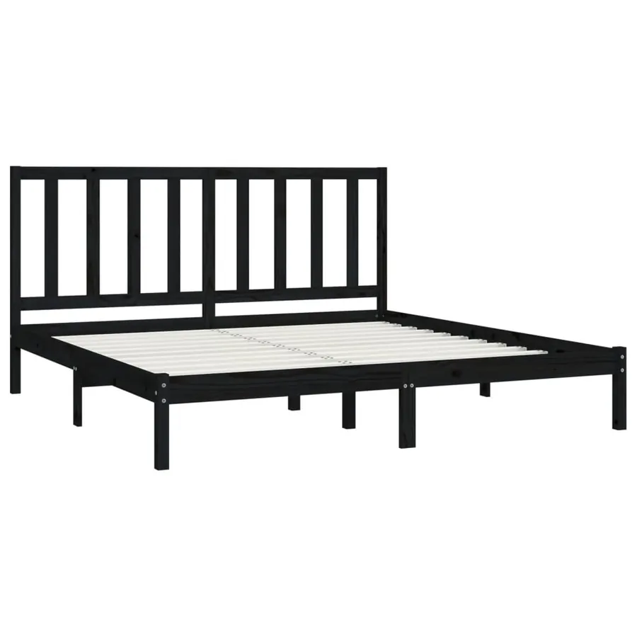 Cadre de lit sans matelas noir bois massif de pin 200x200 cm - 4