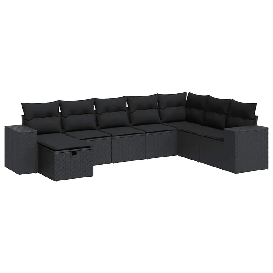 Salon de jardin 8 pcs avec coussins noir résine tressée - 2