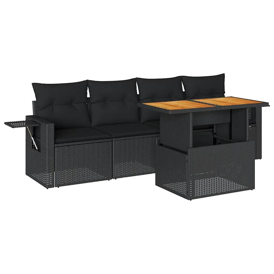 Salon de jardin 5 pcs avec coussins noir résine tressée - 2