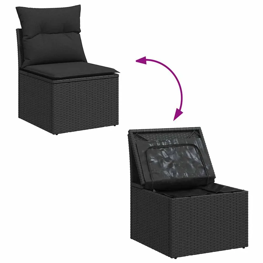 Salon de jardin 5 pcs avec coussins noir résine tressée - 7