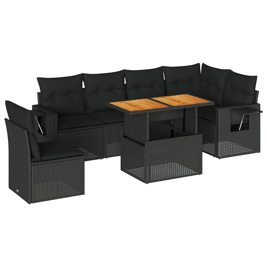 Salon de jardin 7 pcs avec coussins noir résine tressée 62 x 62 x 69 cm - 66,6 kg - 2