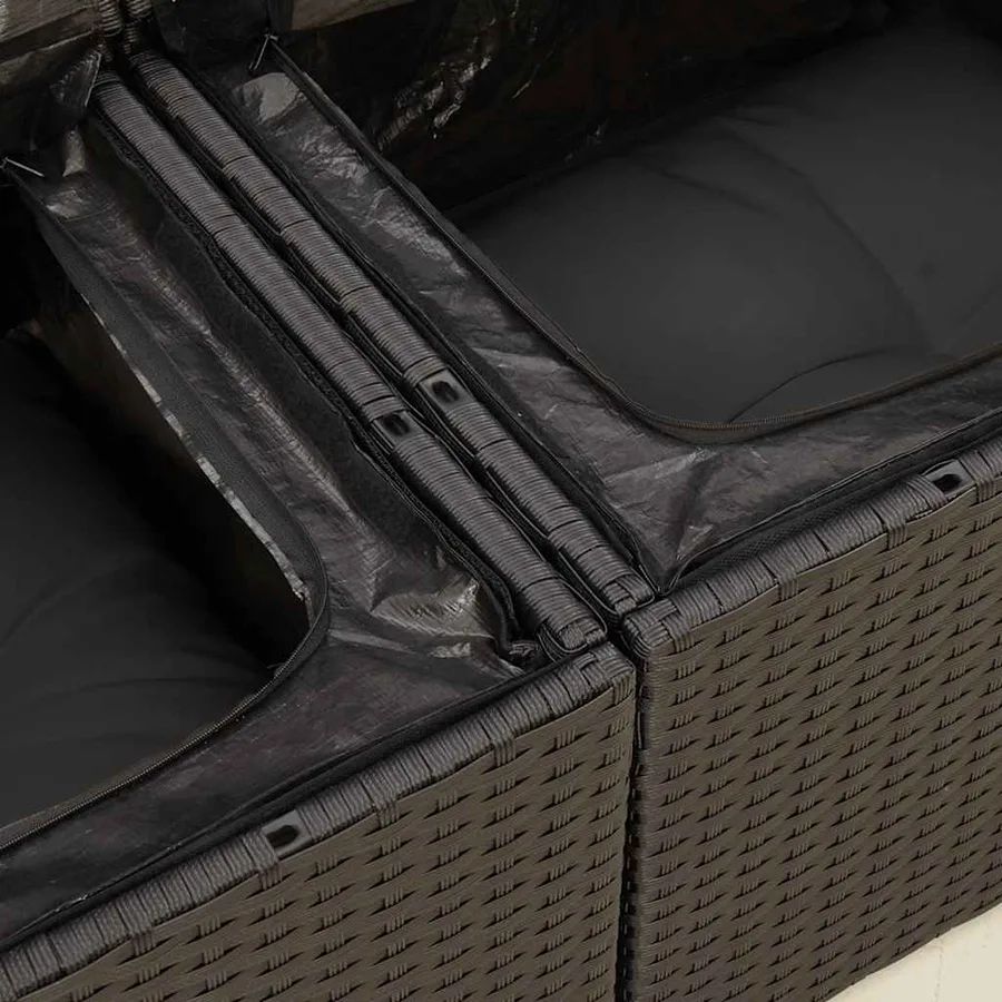 Salon de jardin 6 pcs avec coussins noir résine tressée - 13