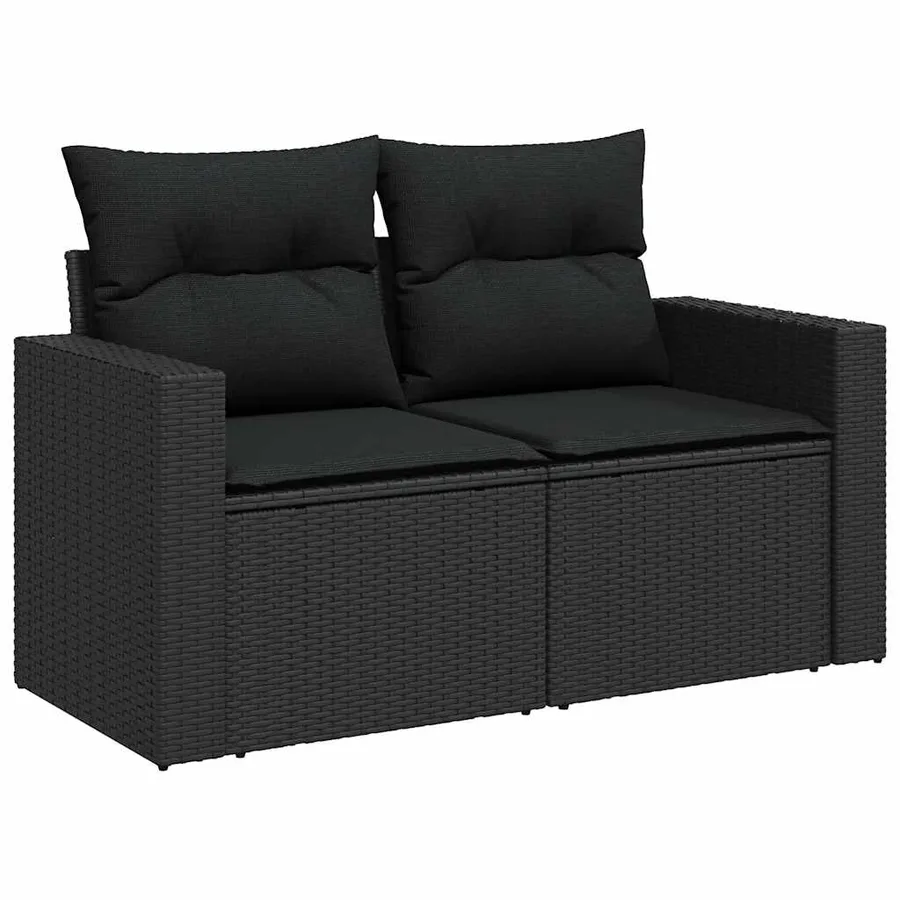 Salon de jardin 9 pcs avec coussins noir résine tressée - 7