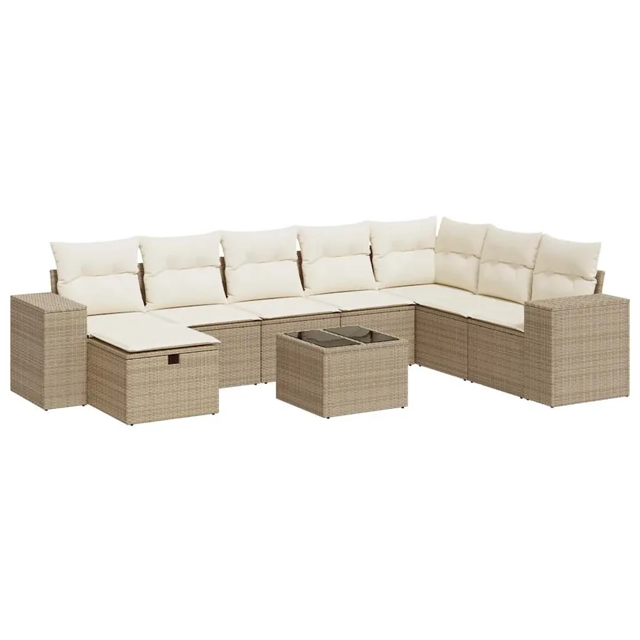 Salon de jardin avec coussins 9 pcs beige résine tressée - 2