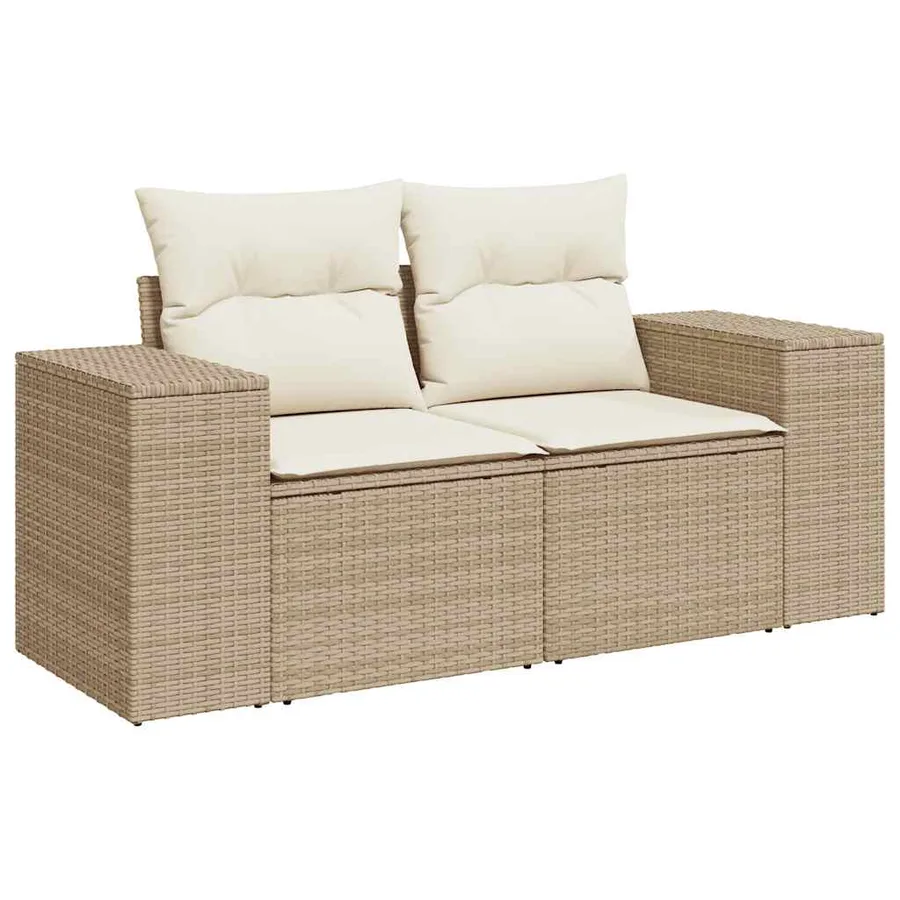 Salon de jardin avec coussins 9 pcs beige résine tressée - 5