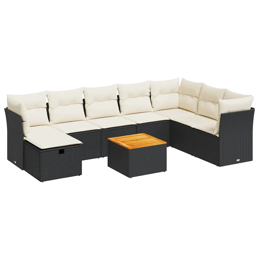 Salon de jardin 9 pcs avec coussins noir résine tressée - 2