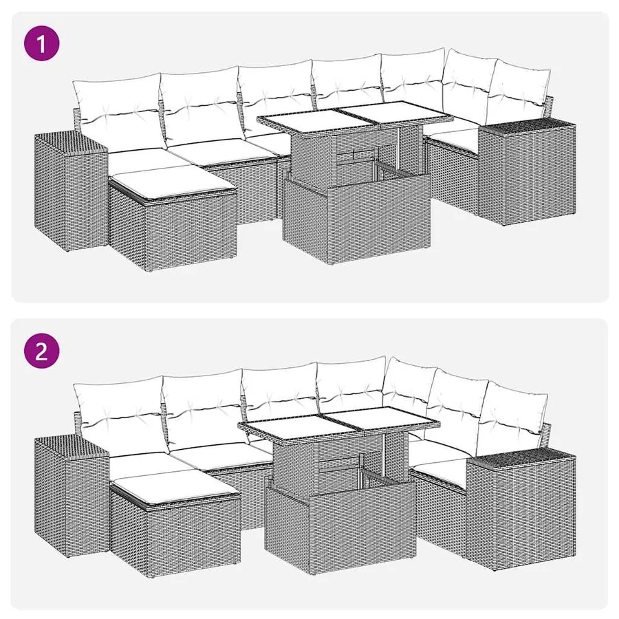 Salon de jardin 8 pcs avec coussins gris résine tressée - 12