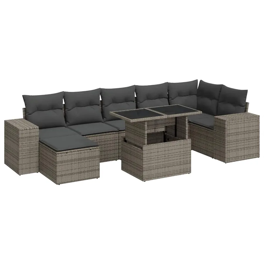 Salon de jardin 8 pcs avec coussins gris résine tressée - 2