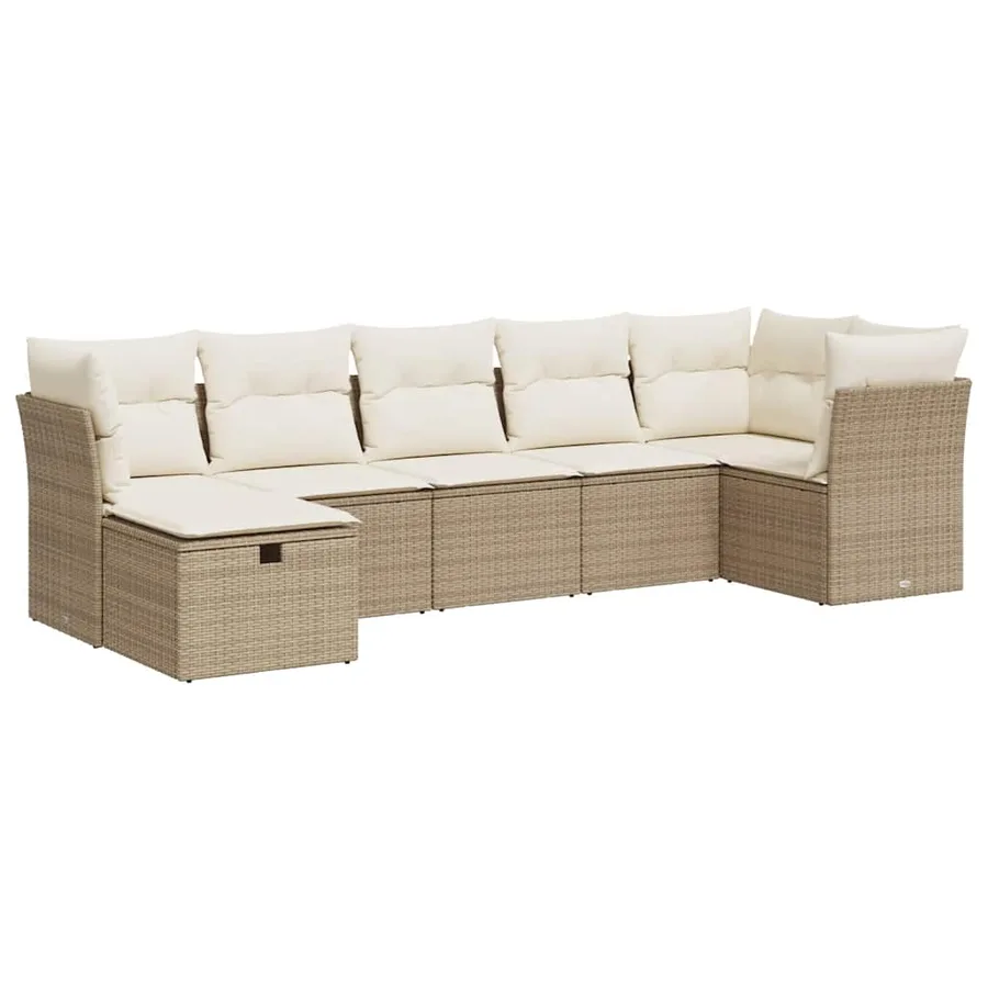 Salon de jardin avec coussins 7 pcs beige résine tressée - 2