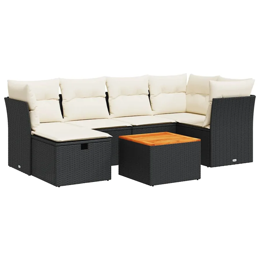 Salon de jardin 7 pcs avec coussins noir résine tressée 62 x 62 x 69 cm - 60,1 kg - 2
