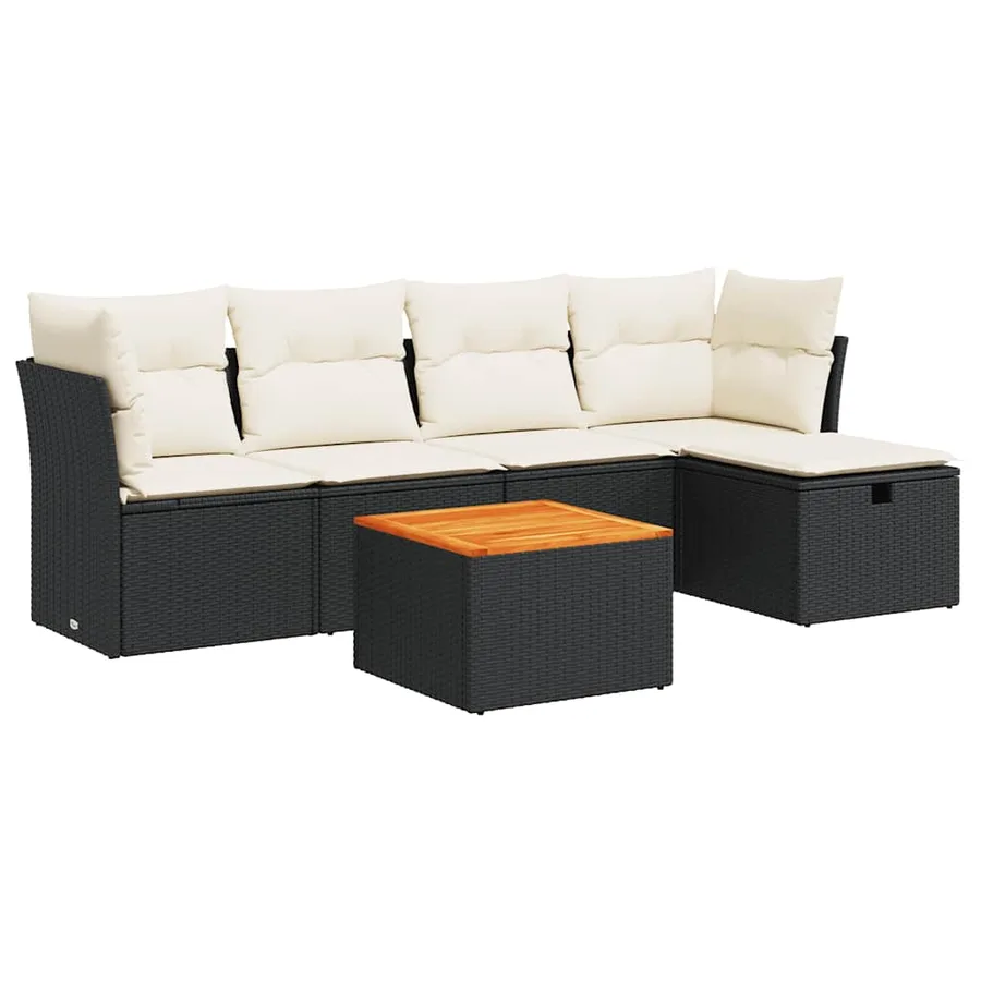Salon de jardin 6 pcs avec coussins noir résine tressée - 2