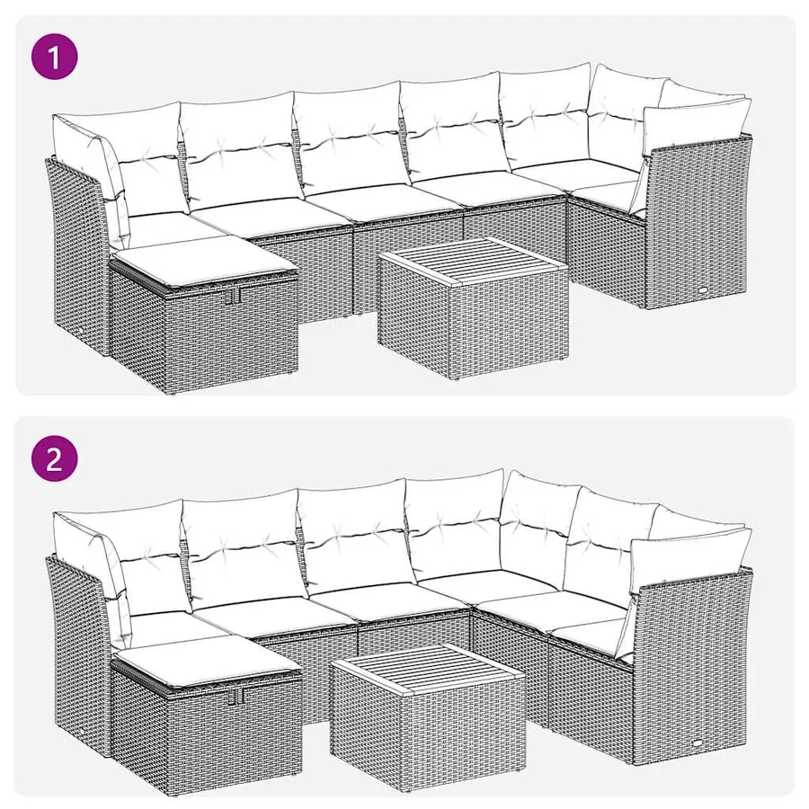 Salon de jardin 8 pcs avec coussins noir résine tressée - 10