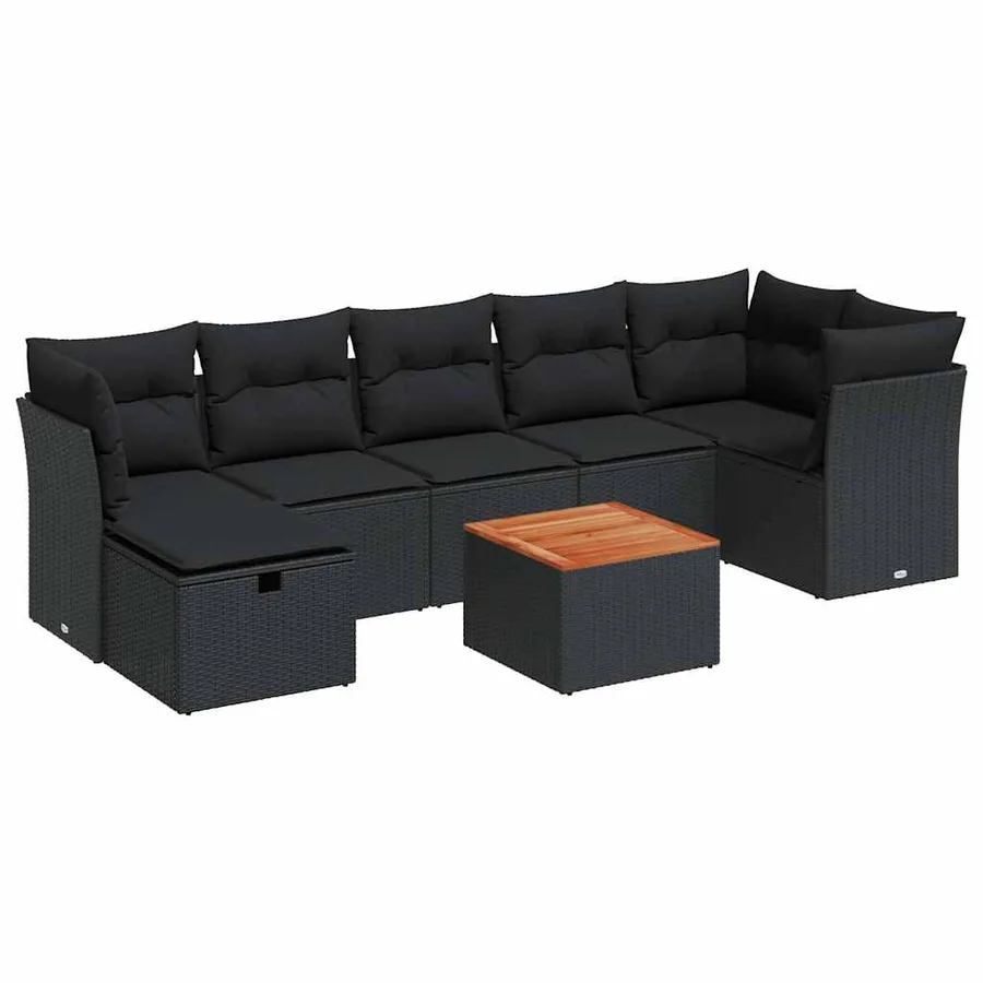 Salon de jardin 8 pcs avec coussins noir résine tressée - 2