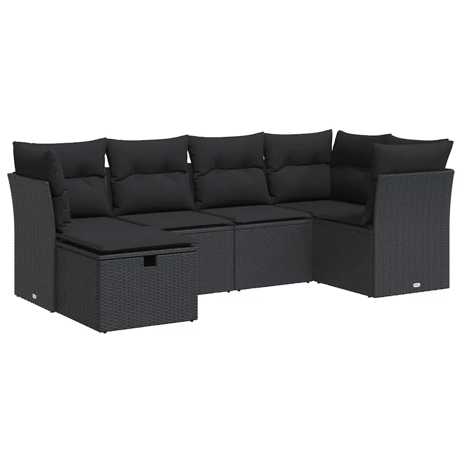 Salon de jardin 6 pcs avec coussins noir résine tressée - 2