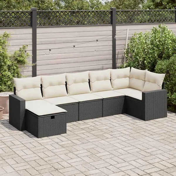 Salon de jardin 7 pcs avec coussins noir résine tressée 65,5 x 62 x 69 cm - 58,8 kg