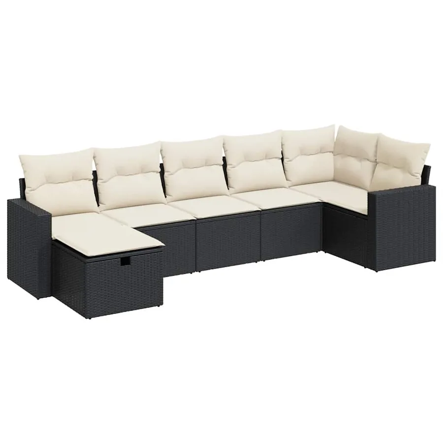 Salon de jardin 7 pcs avec coussins noir résine tressée 65,5 x 62 x 69 cm - 58,8 kg - 2