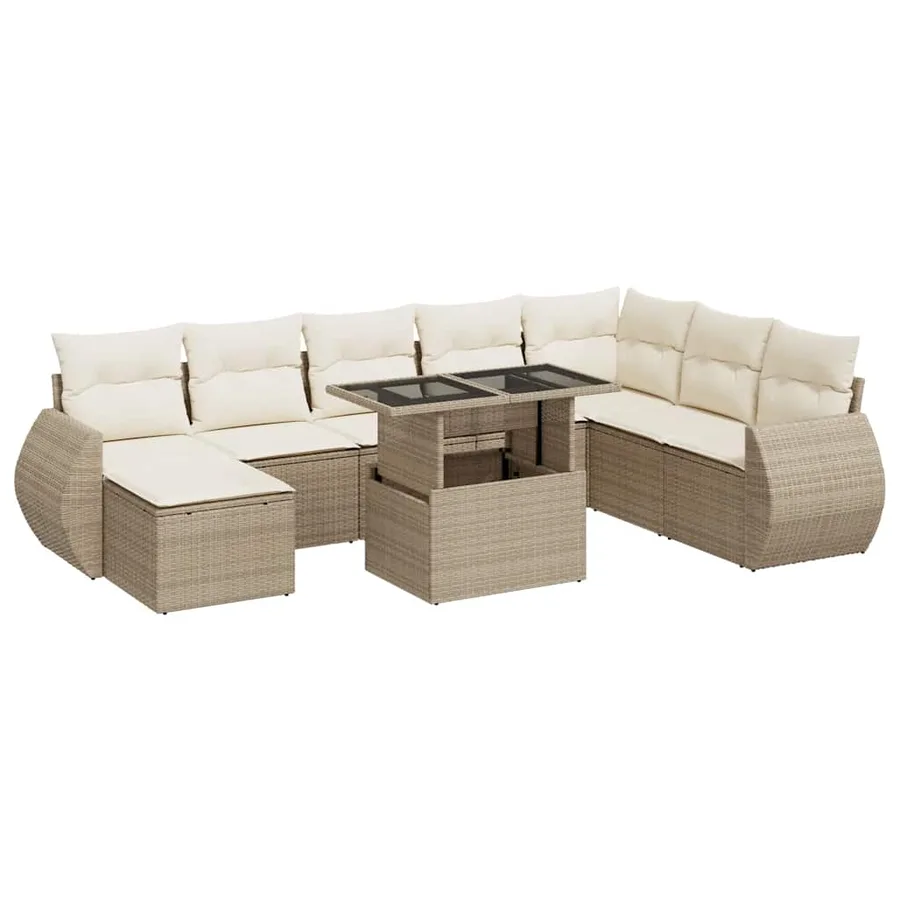 Salon de jardin avec coussins 9 pcs beige résine tressée - 2