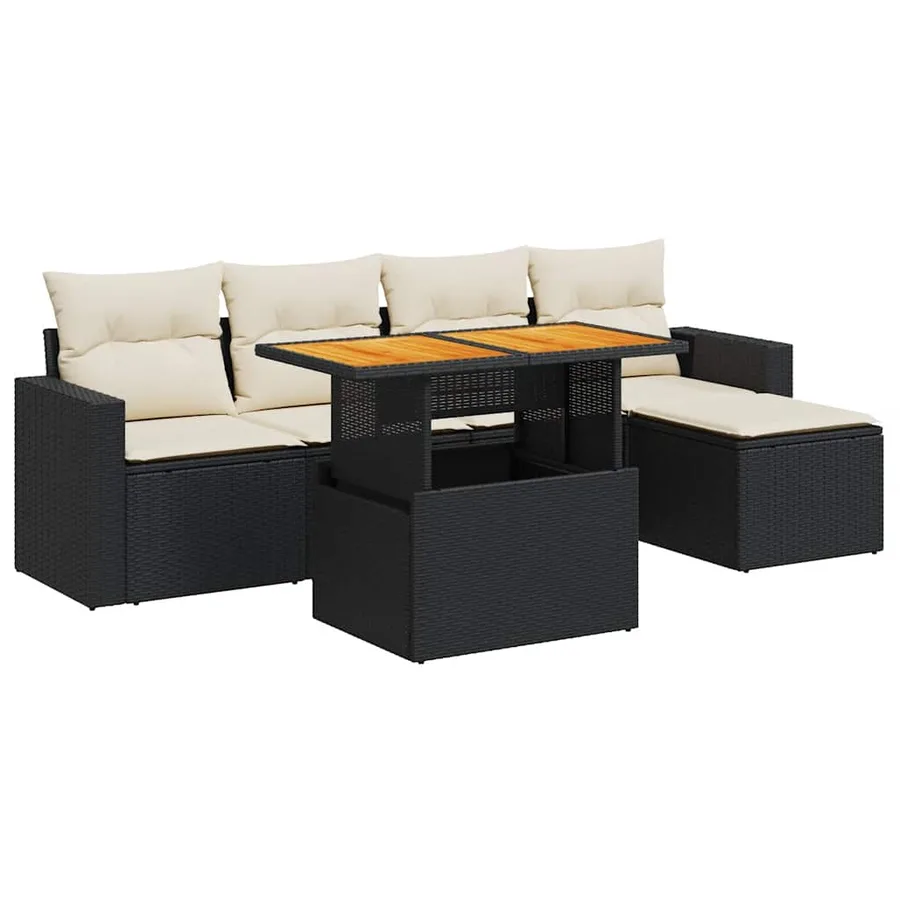 Salon de jardin 6 pcs avec coussins noir résine tressée - 2