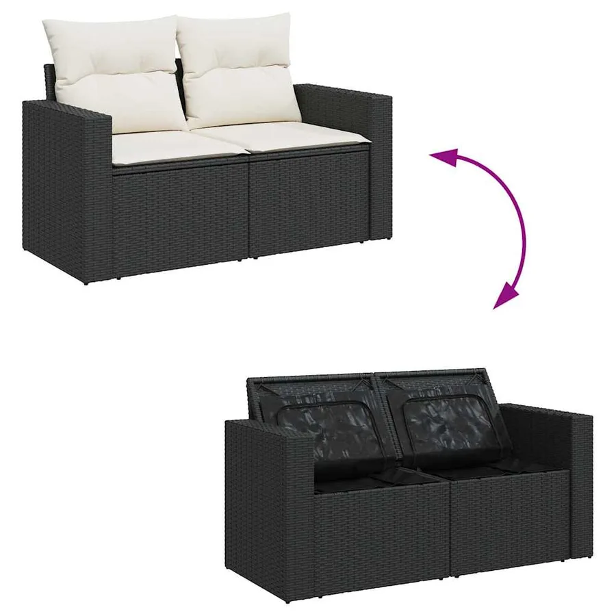 Salon de jardin 6 pcs avec coussins noir résine tressée - 8