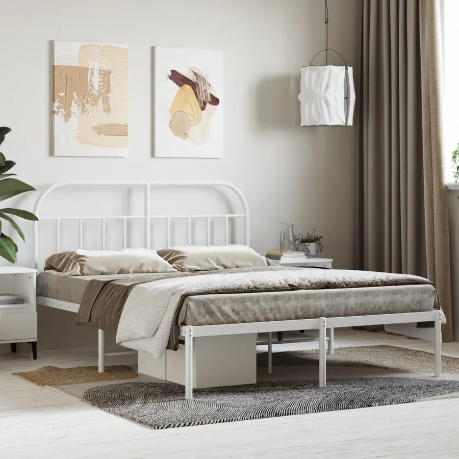 Cadre de lit métal sans matelas et tête de lit blanc 140x190 cm