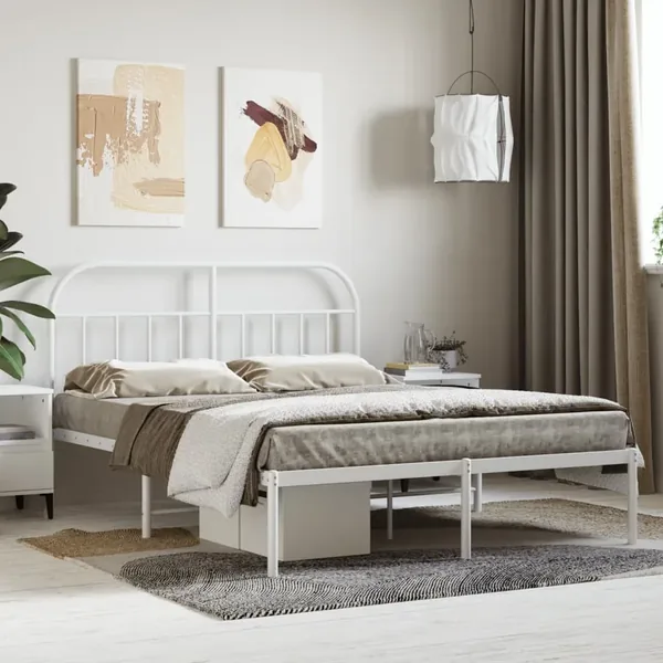 Cadre de lit métal sans matelas et tête de lit blanc 140x190 cm