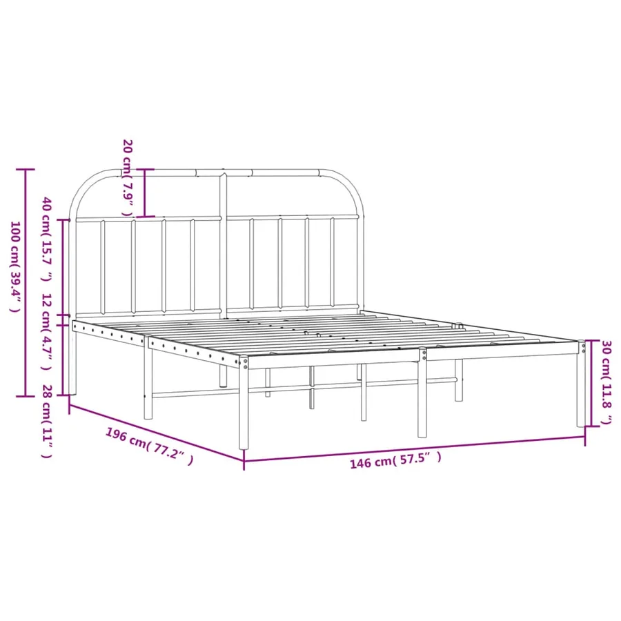 Cadre de lit métal sans matelas et tête de lit blanc 140x190 cm - 10