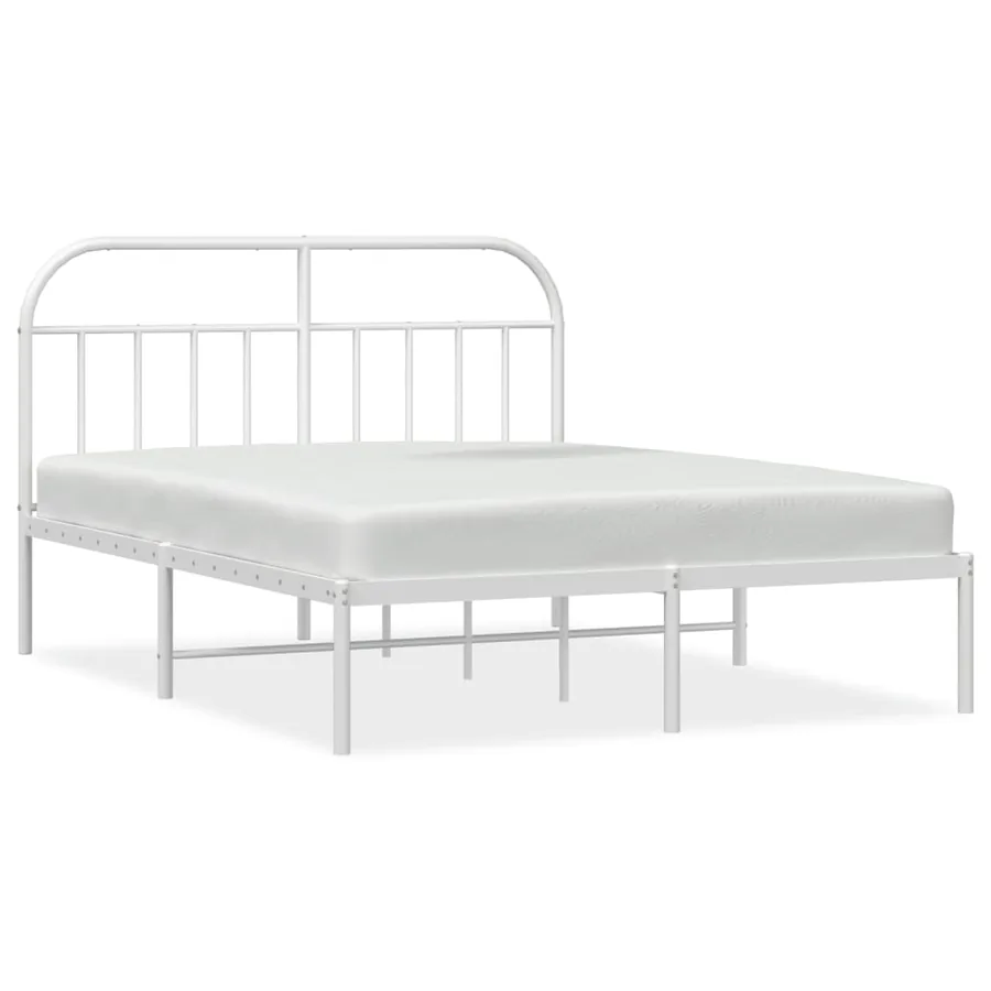 Cadre de lit métal sans matelas et tête de lit blanc 140x190 cm - 2