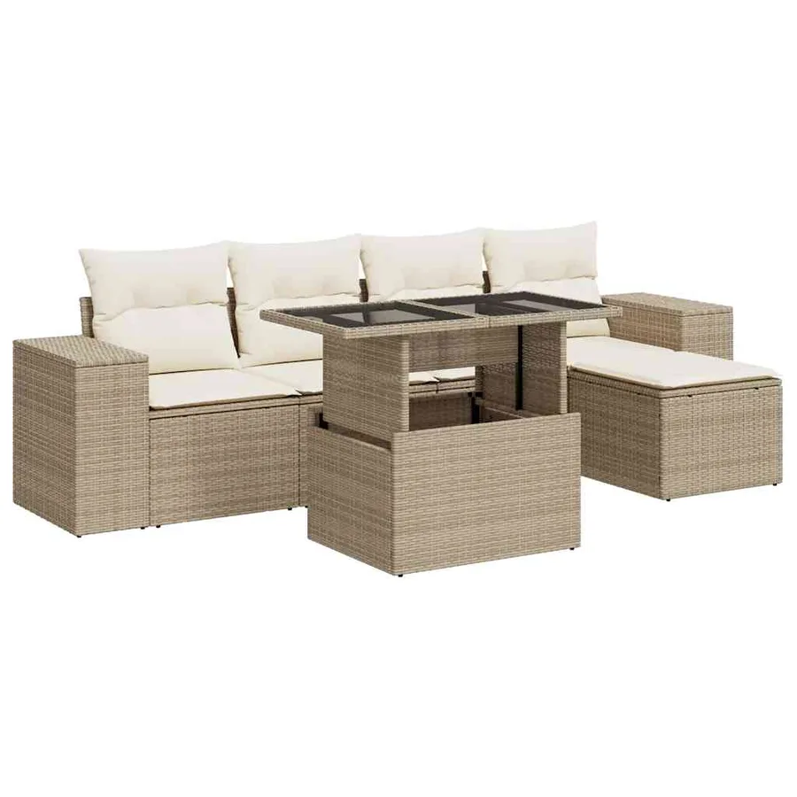 Salon de jardin avec coussins 6 pcs beige résine tressée - 2