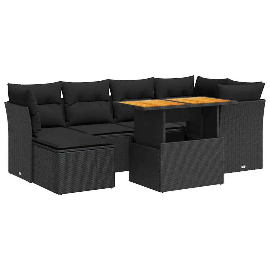 Salon de jardin 7 pcs avec coussins noir résine tressée 62 x 62 x 69 cm - 66,4 kg - 2