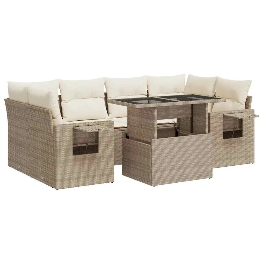 Salon de jardin avec coussins 7 pcs beige résine tressée - 2