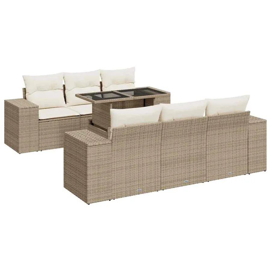 Salon de jardin avec coussins 7 pcs beige résine tressée - 2