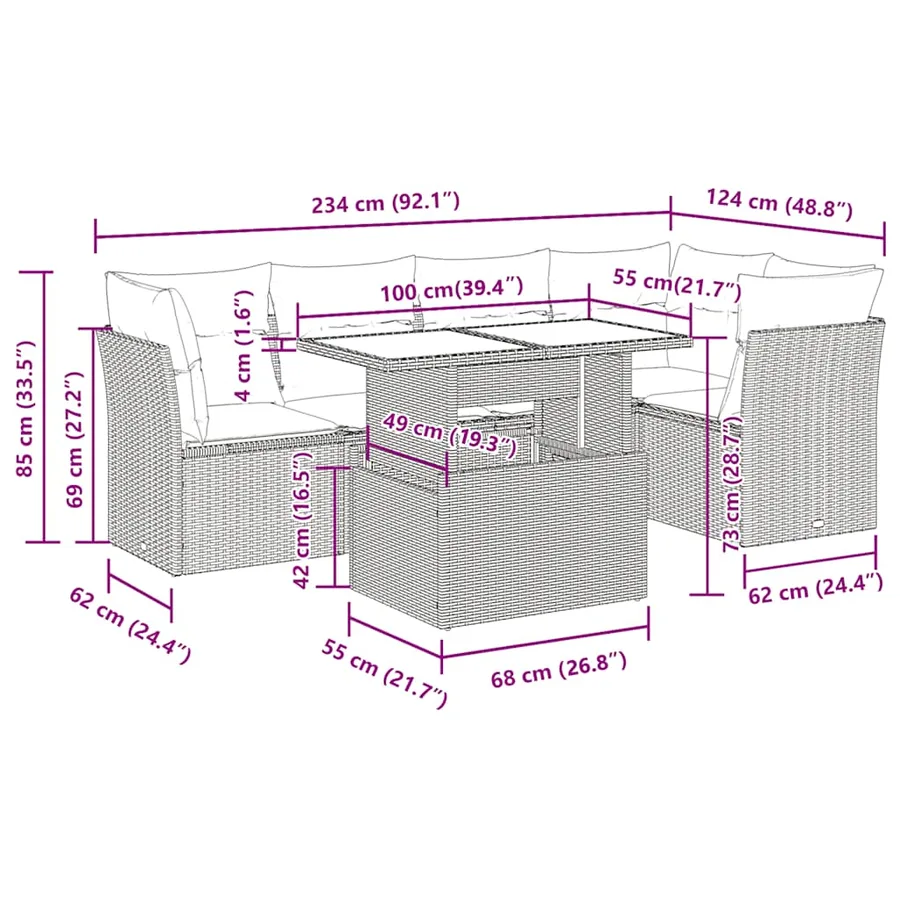 Salon de jardin avec coussins 6 pcs beige résine tressée - 12