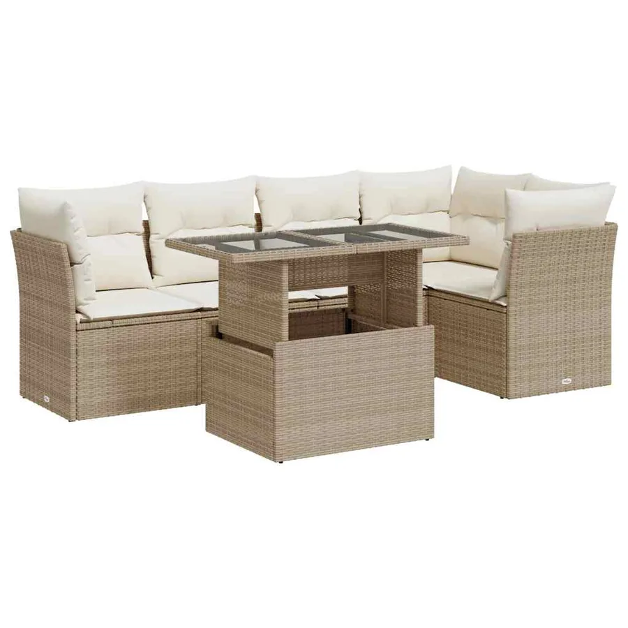 Salon de jardin avec coussins 6 pcs beige résine tressée - 2