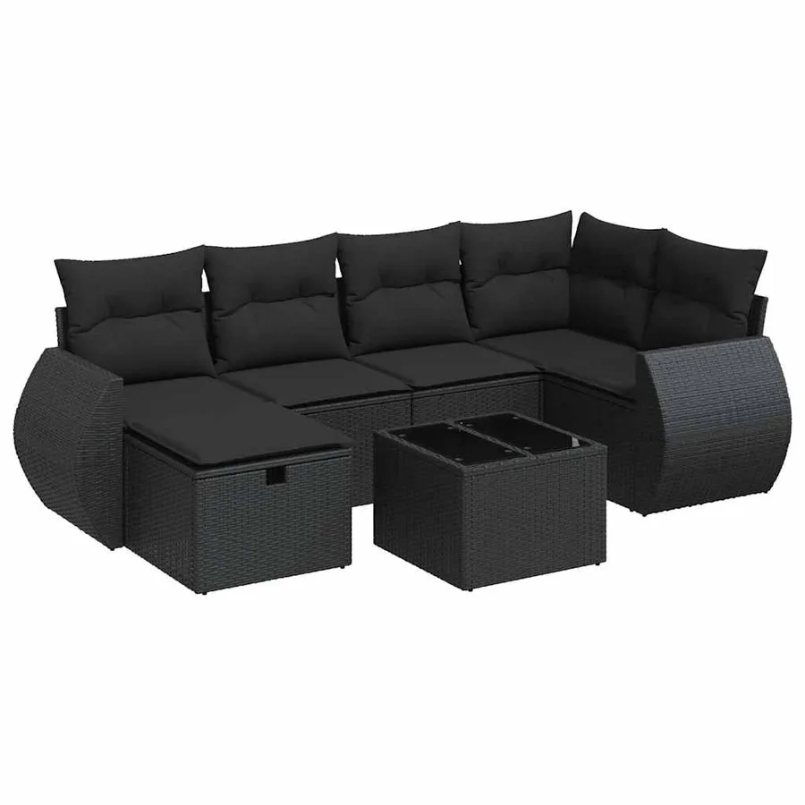 Salon de jardin 7 pcs avec coussins noir résine tressée 71 x 62 x 69 cm - 60,2 kg - 2