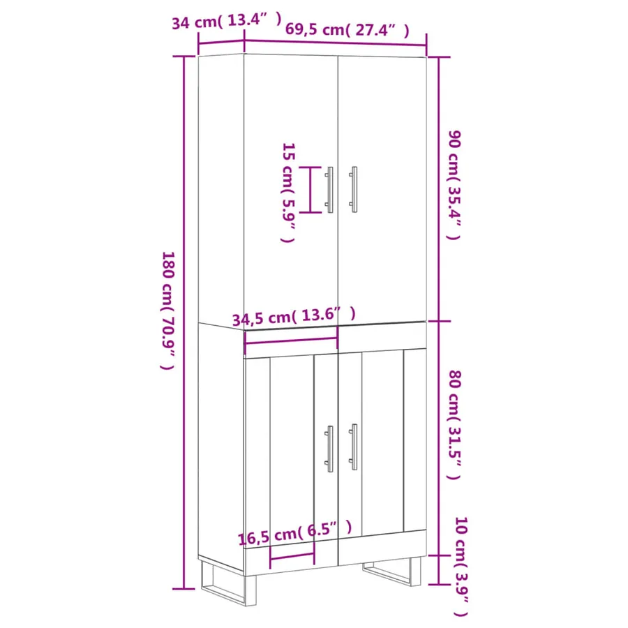 Buffet haut Blanc 69,5x34x180 cm Bois d'ingénierie - 13