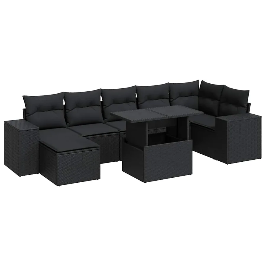Salon de jardin 8 pcs avec coussins noir résine tressée - 2