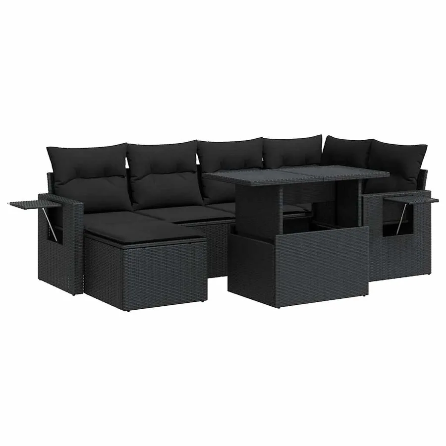 Salon de jardin 7 pcs avec coussins noir résine tressée 55 x 62 x 69 cm - 68,2 kg - 2