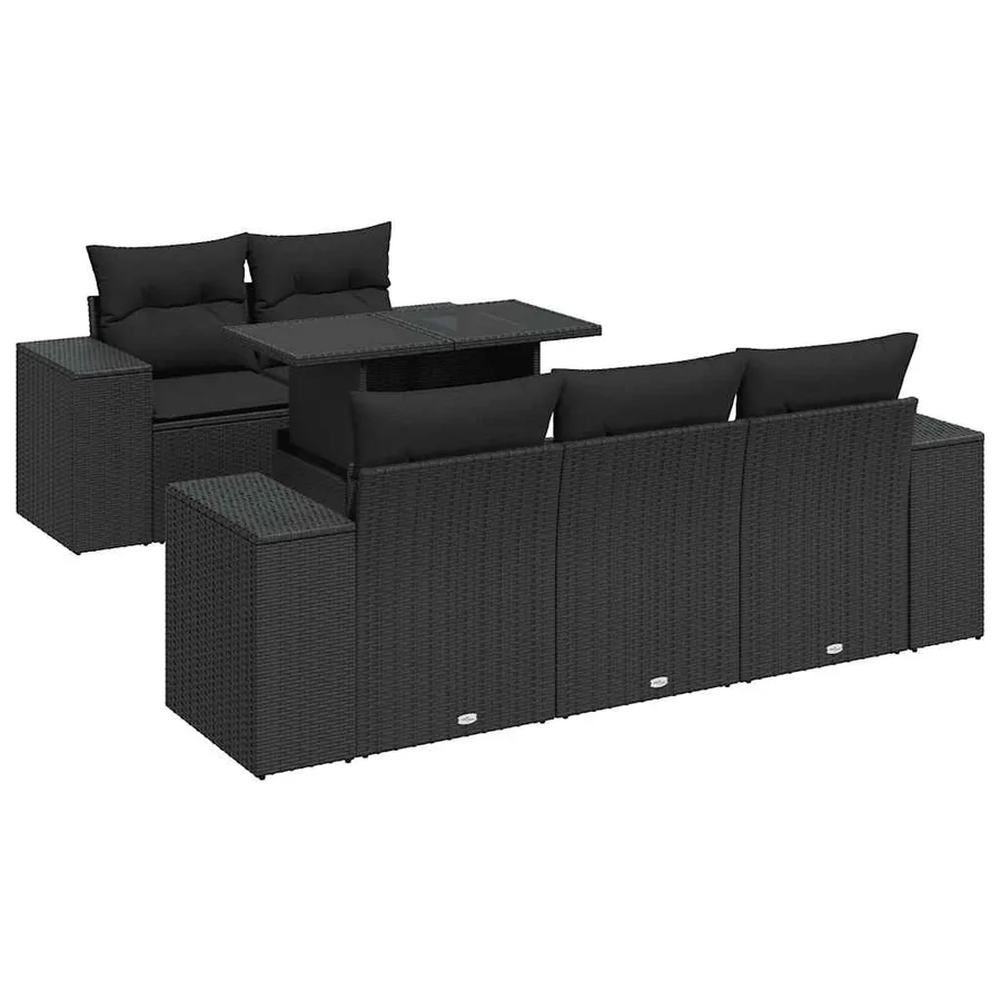 Salon de jardin 6 pcs avec coussins noir résine tressée - 2