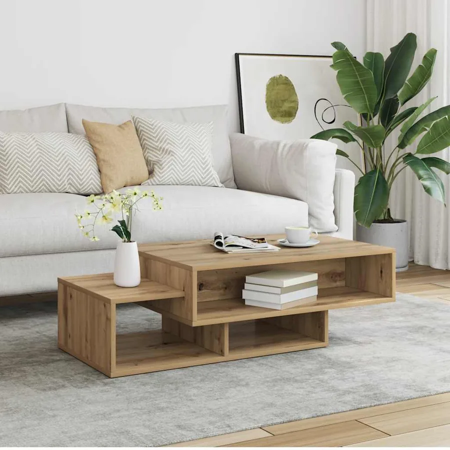 Table basse chêne artisanal 105x55x32 cm bois d'ingénierie