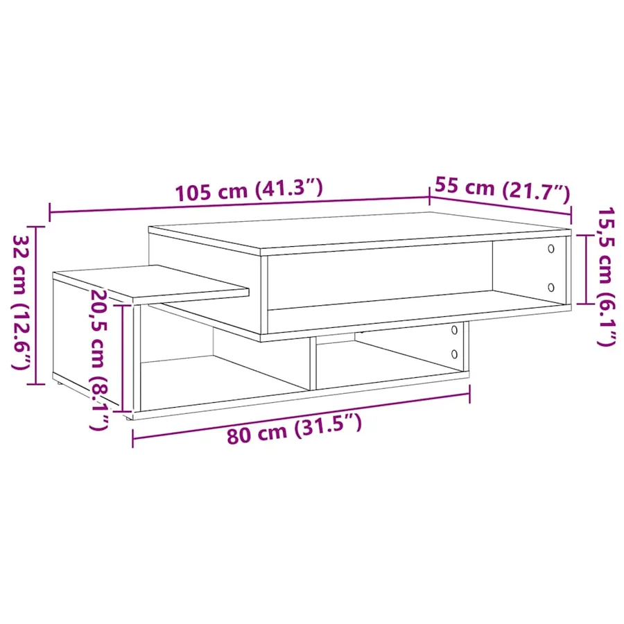 Table basse chêne artisanal 105x55x32 cm bois d'ingénierie - 9