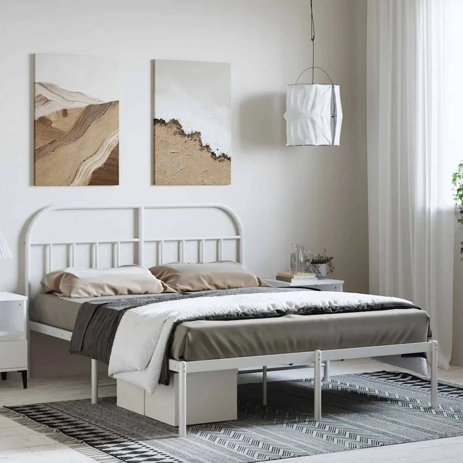 Cadre de lit métal sans matelas et tête de lit blanc 150x200 cm