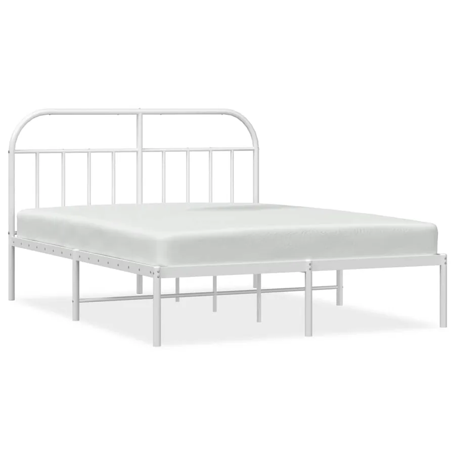 Cadre de lit métal sans matelas et tête de lit blanc 150x200 cm - 2