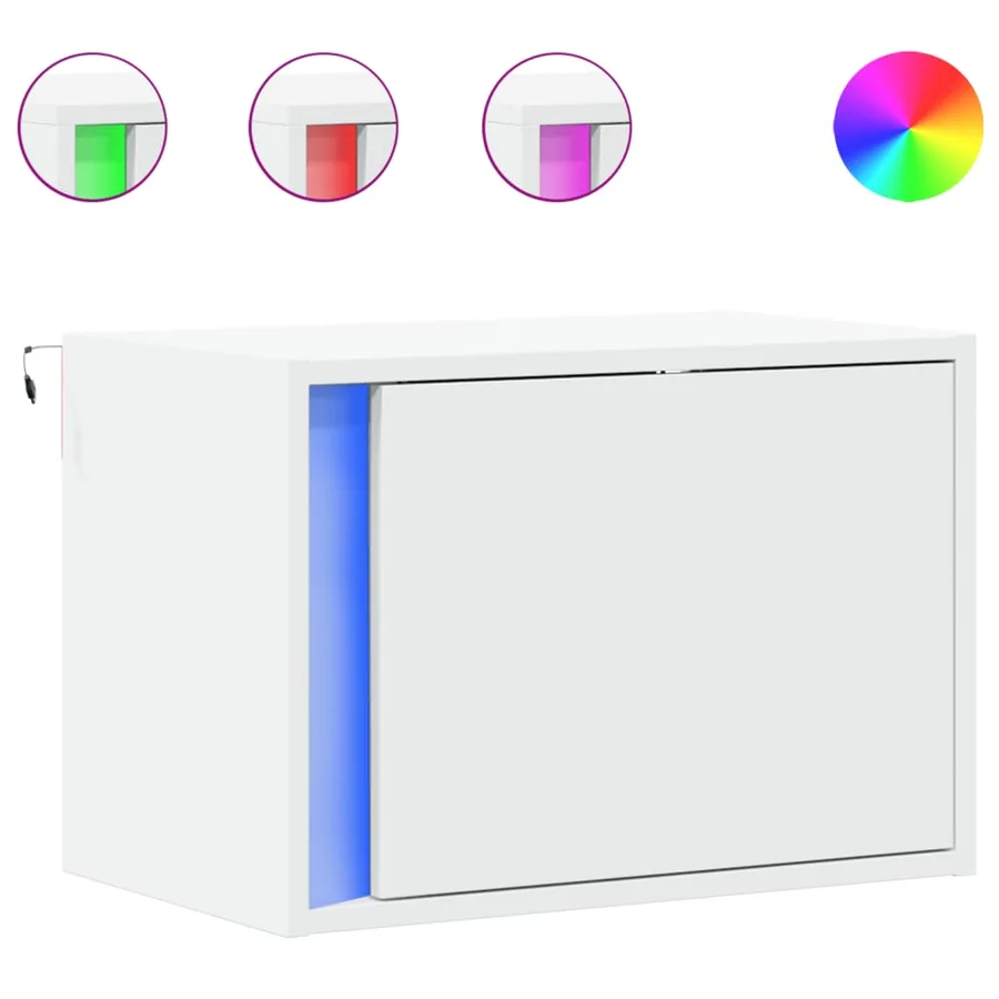 Table de chevet murale avec lumières LED blanc - 2