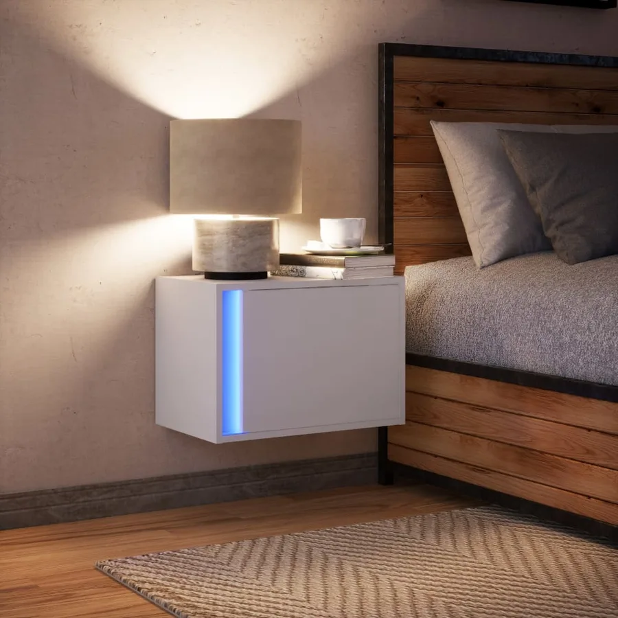 Table de chevet murale avec lumières LED blanc - 5