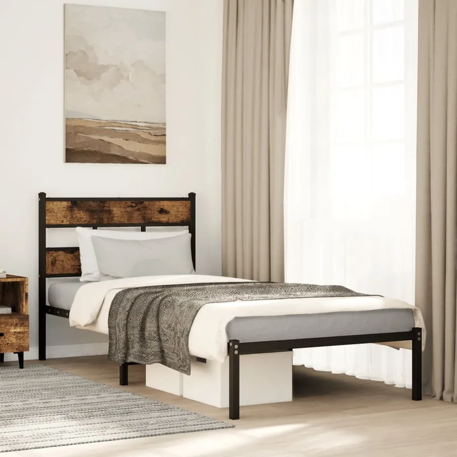 Cadre de lit en métal sans matelas chêne fumé 100x190 cm