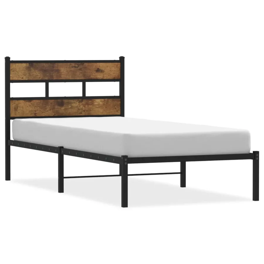Cadre de lit en métal sans matelas chêne fumé 100x190 cm - 2