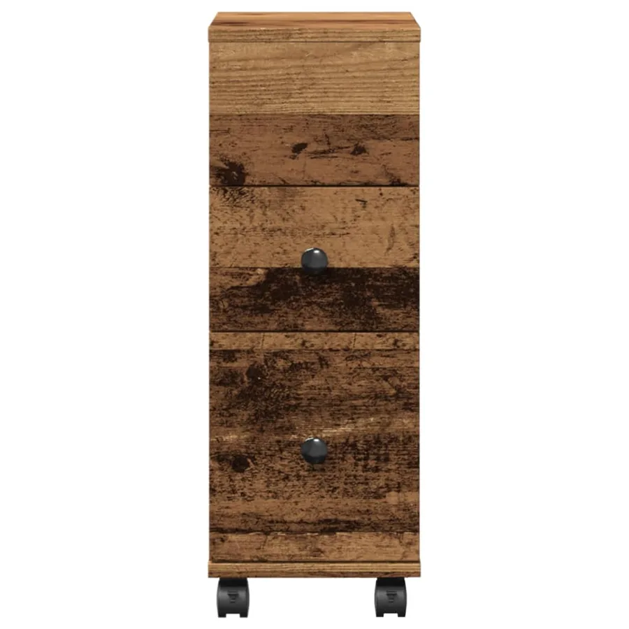 Meuble étroit de salle de bain à roulettes vieux bois - 4