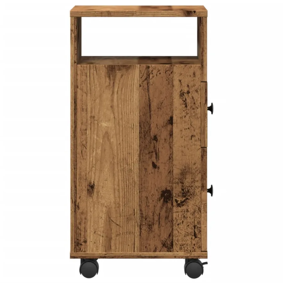 Meuble étroit de salle de bain à roulettes vieux bois - 5