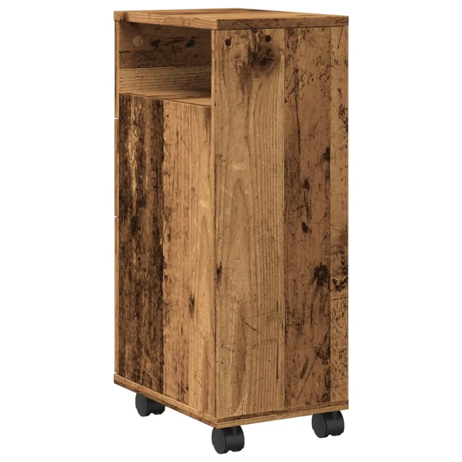 Meuble étroit de salle de bain à roulettes vieux bois - 6