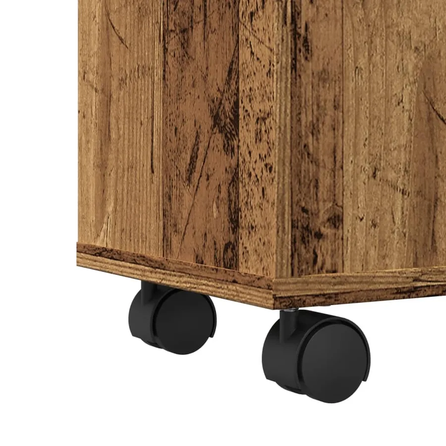 Meuble étroit de salle de bain à roulettes vieux bois - 8